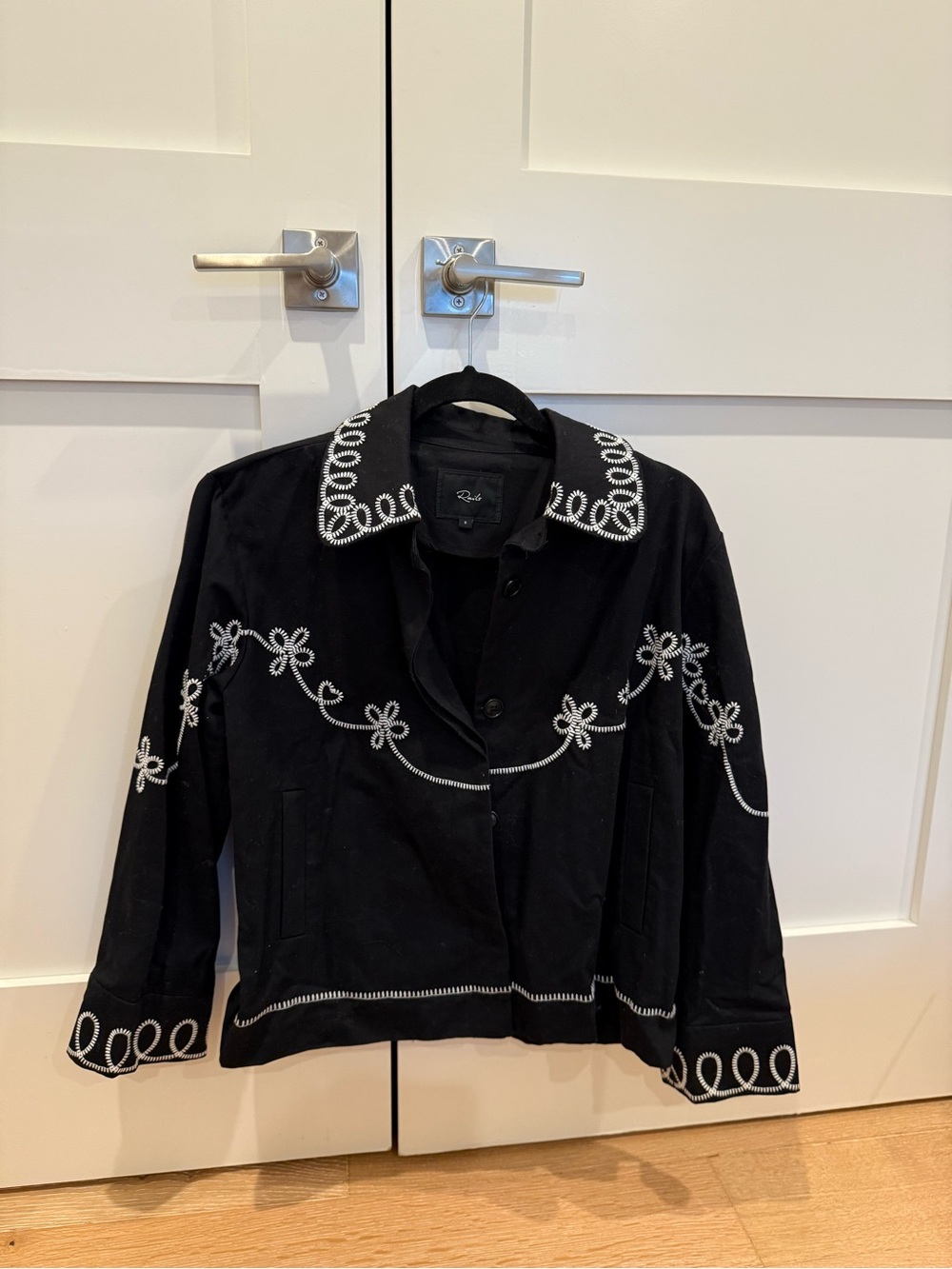 Rails Black Jean Jacket with White Embroidered Trim